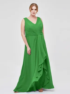 A-line Chiffon Open Back Dress With V-Neck Green