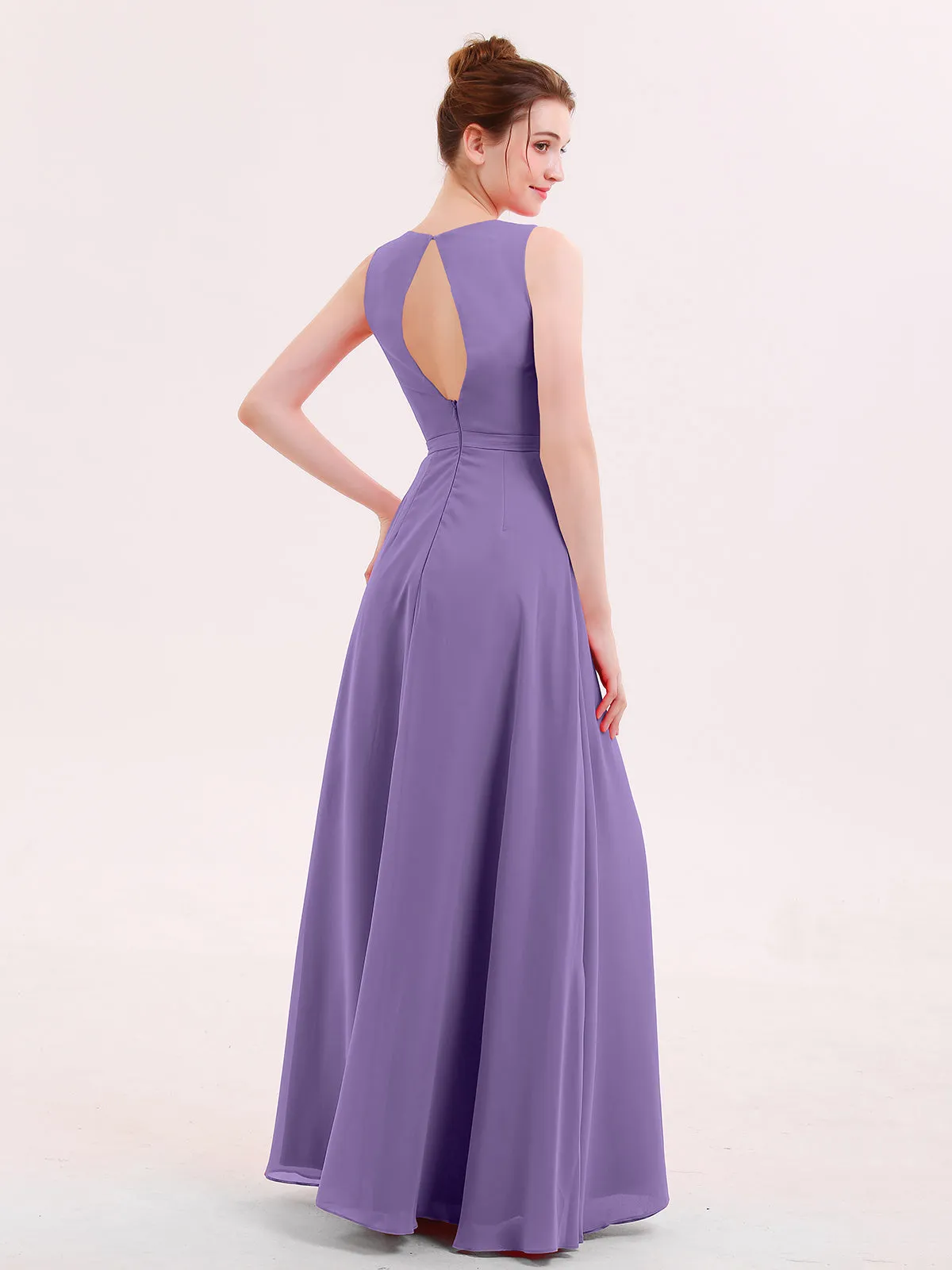 A-line Chiffon Open Back Dress With V-Neck Tahiti