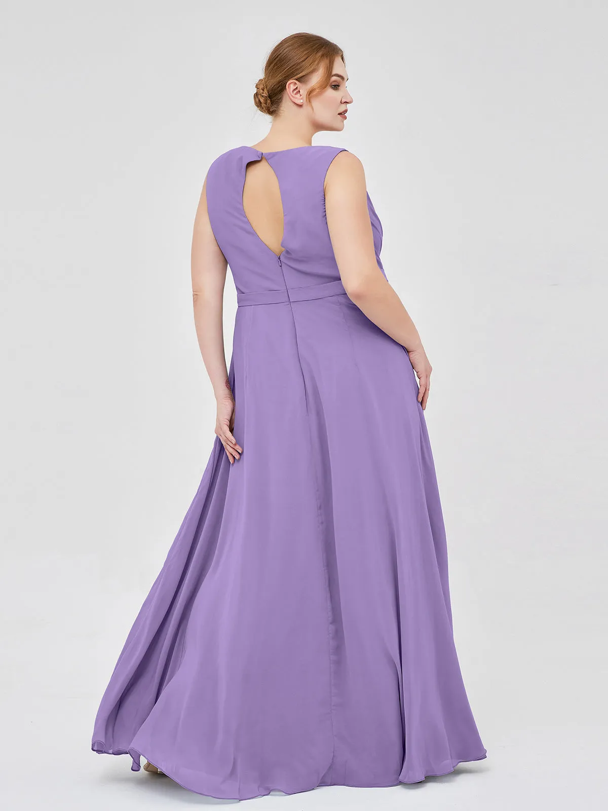 A-line Chiffon Open Back Dress With V-Neck Tahiti