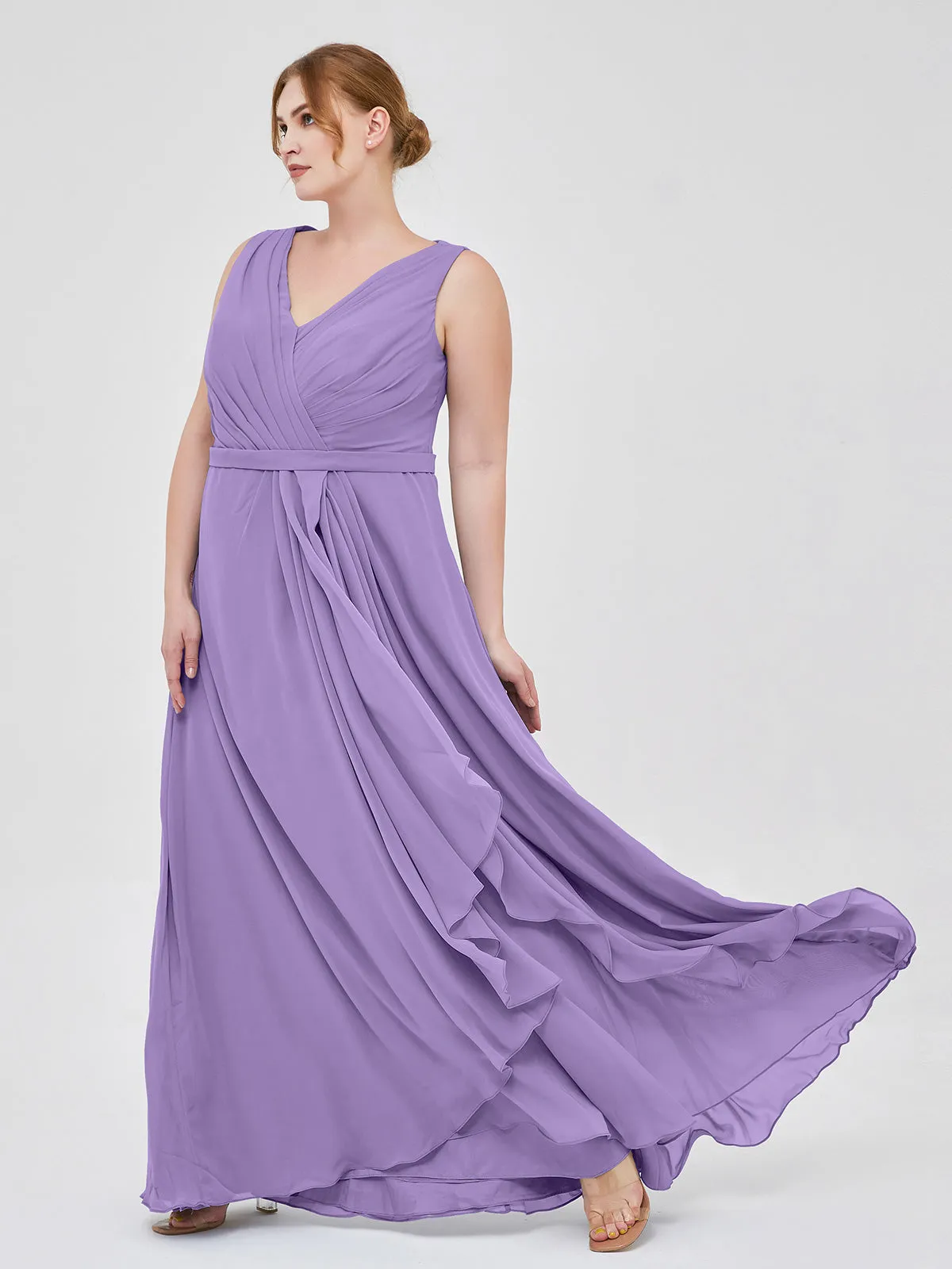 A-line Chiffon Open Back Dress With V-Neck Tahiti