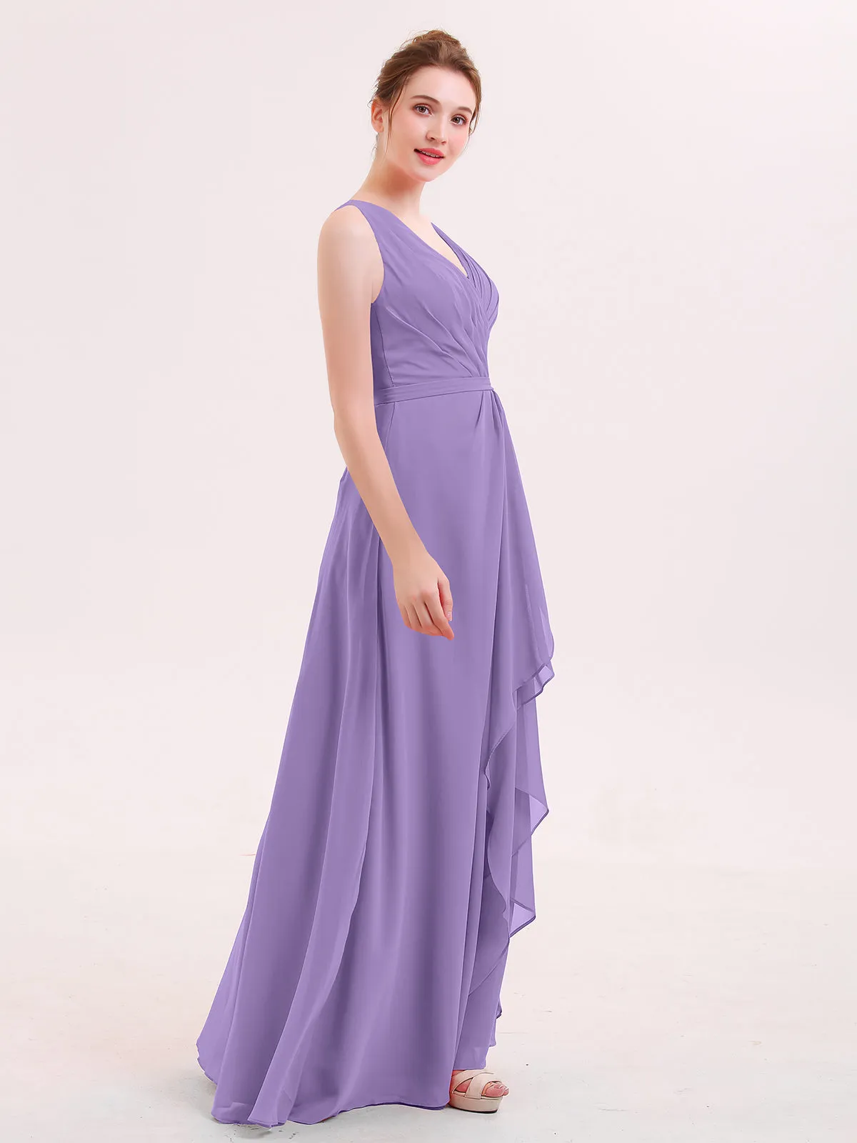 A-line Chiffon Open Back Dress With V-Neck Tahiti