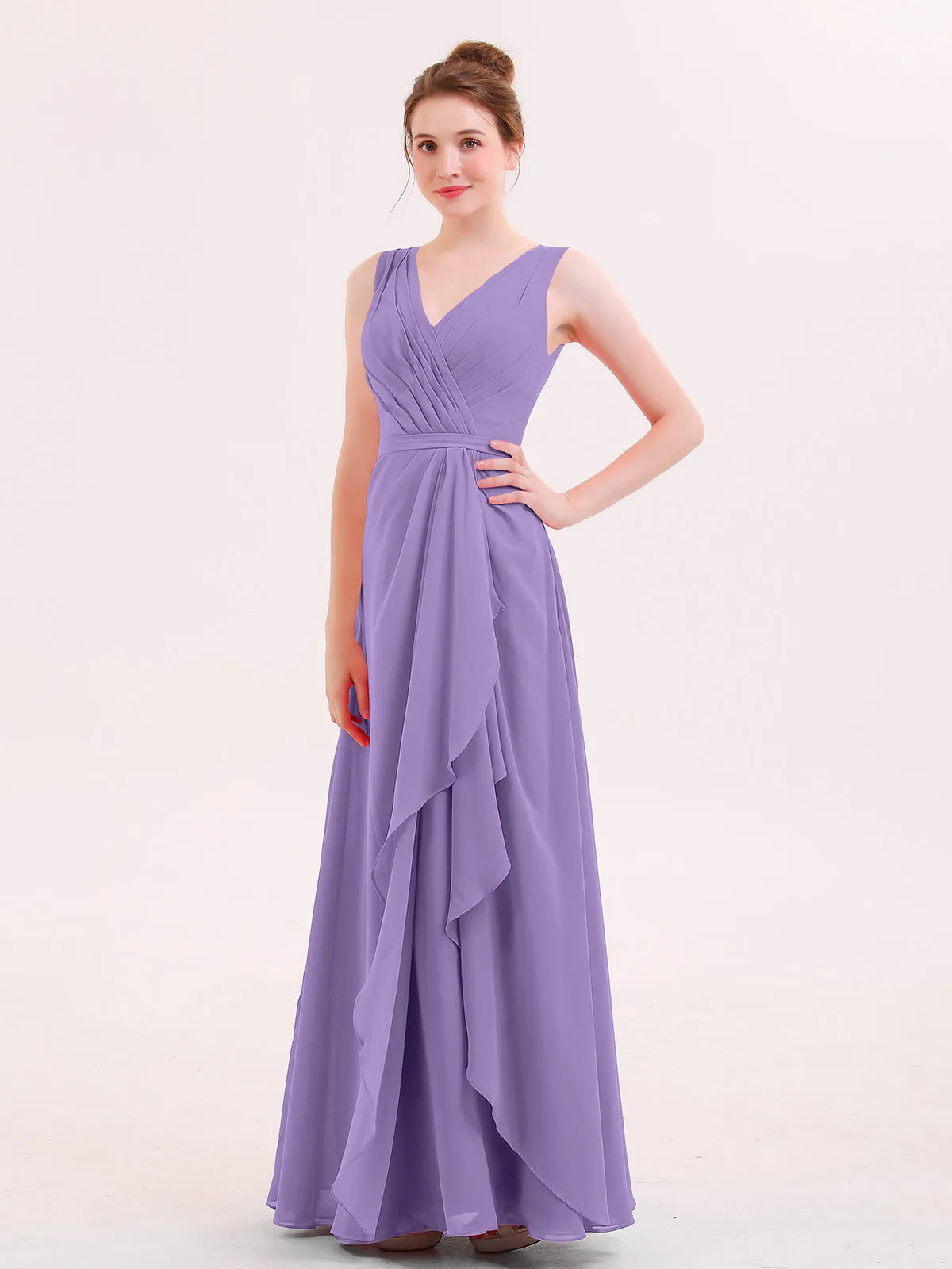 A-line Chiffon Open Back Dress With V-Neck Tahiti
