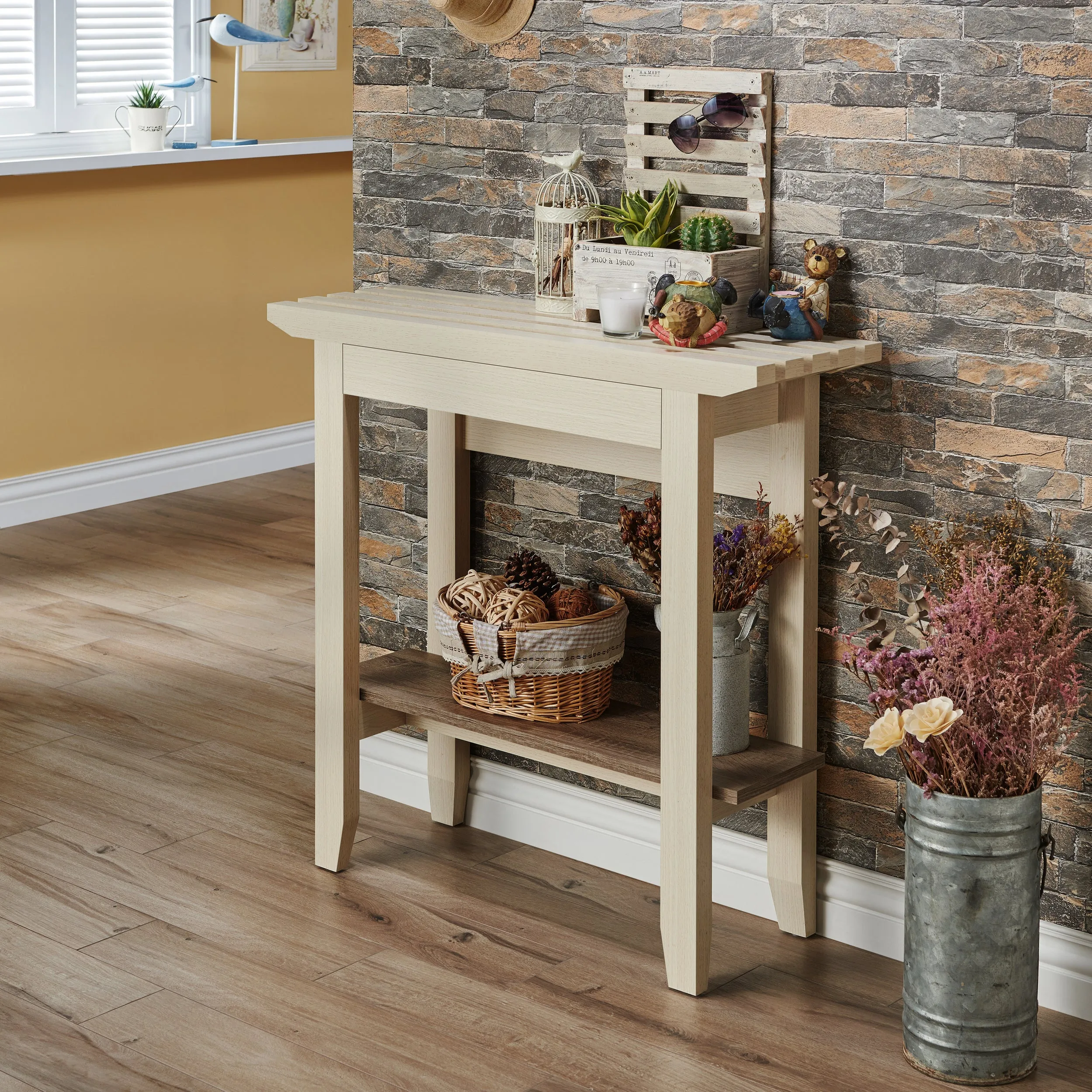Adelene Mid-Century Modern Ivory Sofa Table