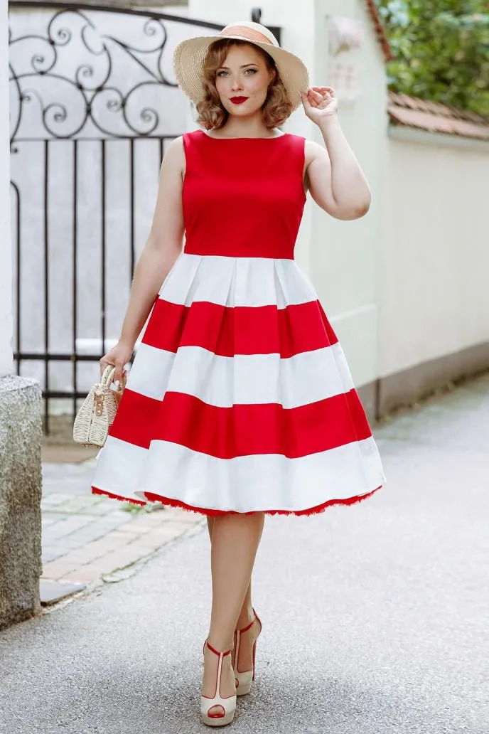 Anna 50's Red/White Striped Swing Dress