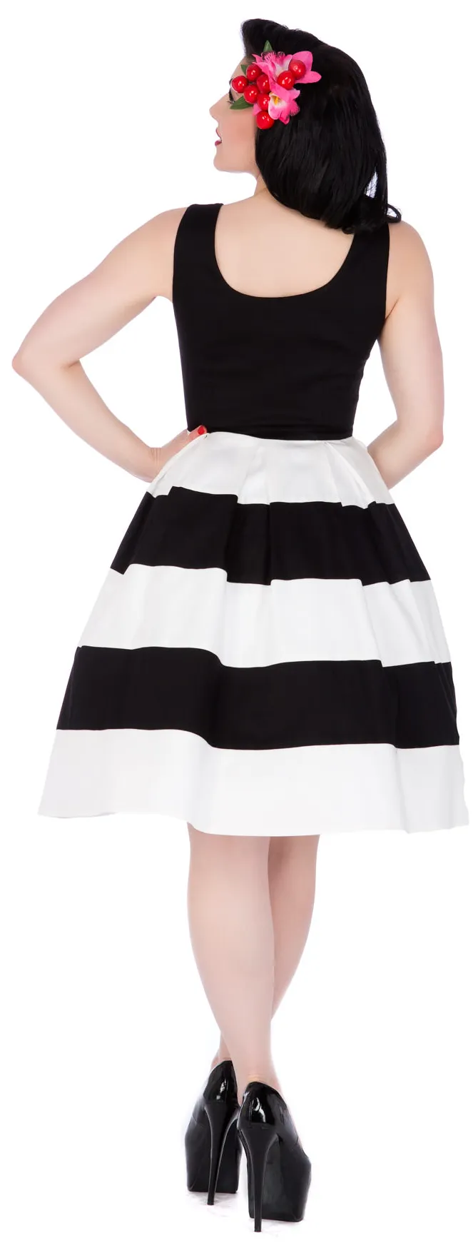 Anna Black & White Striped Swing Dress