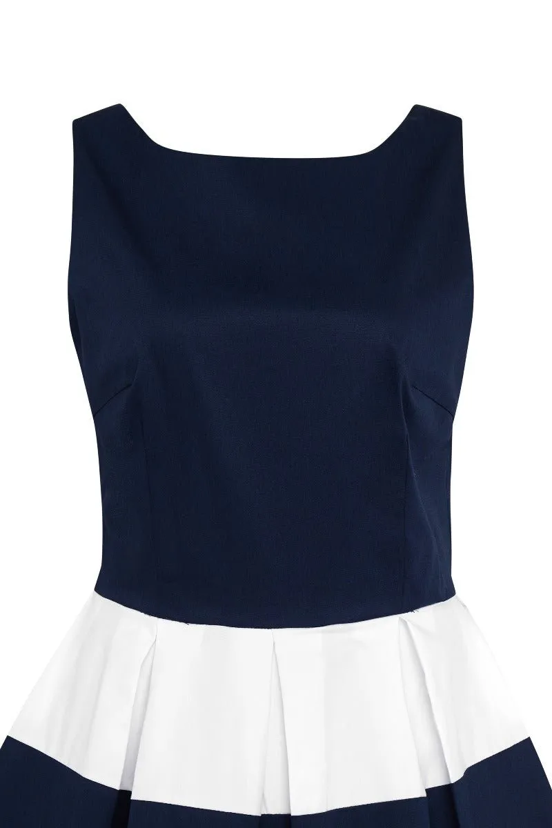 Anna Nautical Striped 50s Swing Dress in Navy