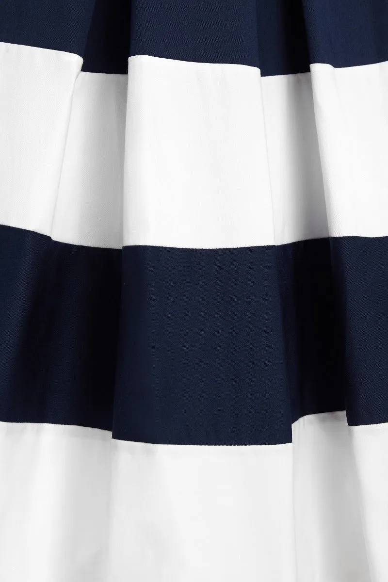 Anna Nautical Striped 50s Swing Dress in Navy
