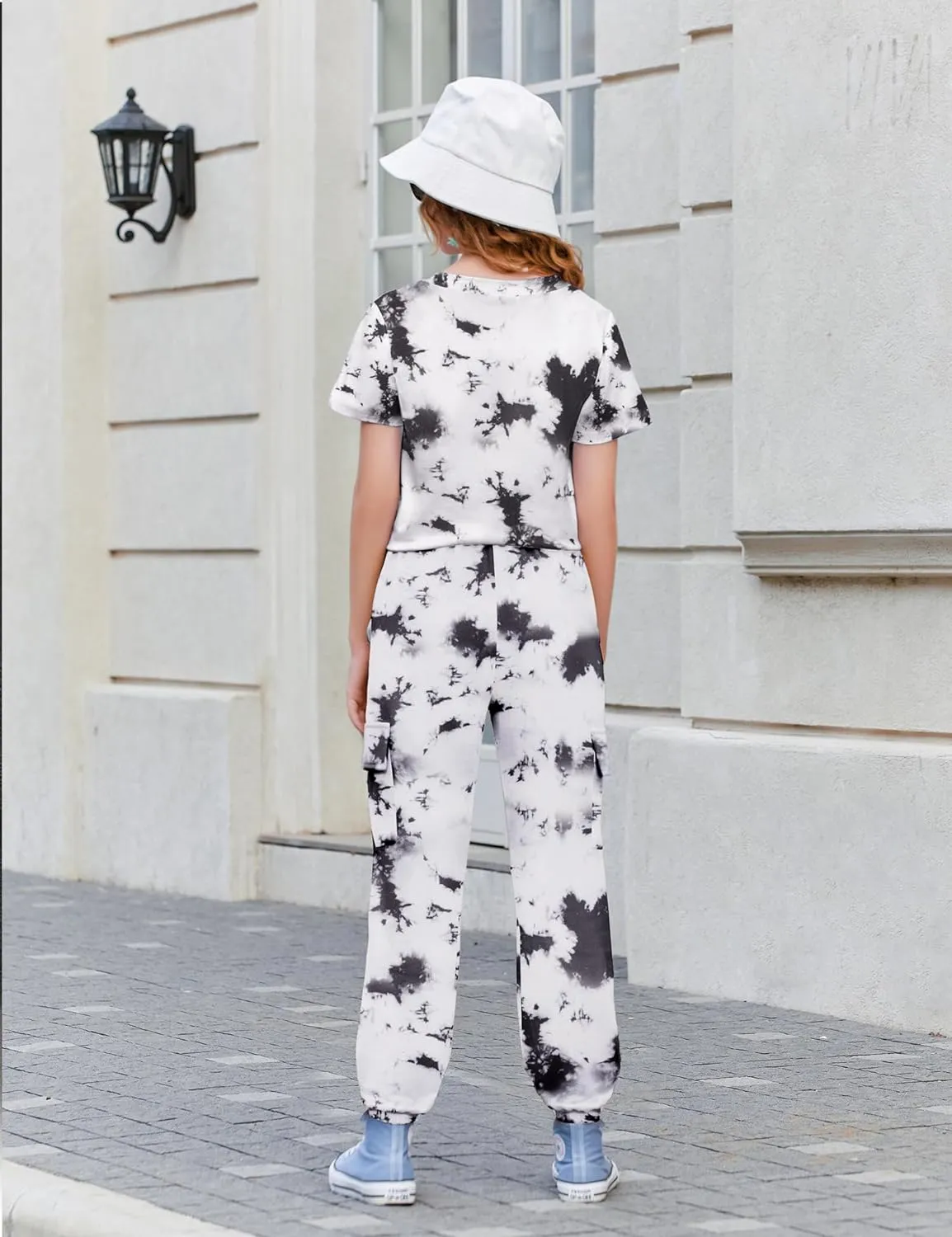 Arshiner Girls 2 Piece Outfits Tie Knot Front Tops and Cargo Jogger Pants Set
