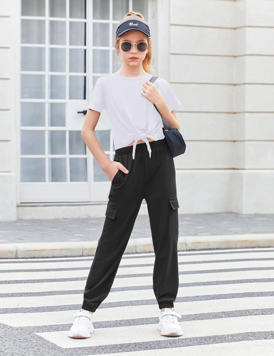Arshiner Girls 2 Piece Outfits Tie Knot Front Tops and Cargo Jogger Pants Set