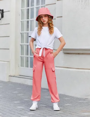 Arshiner Girls 2 Piece Outfits Tie Knot Front Tops and Cargo Jogger Pants Set