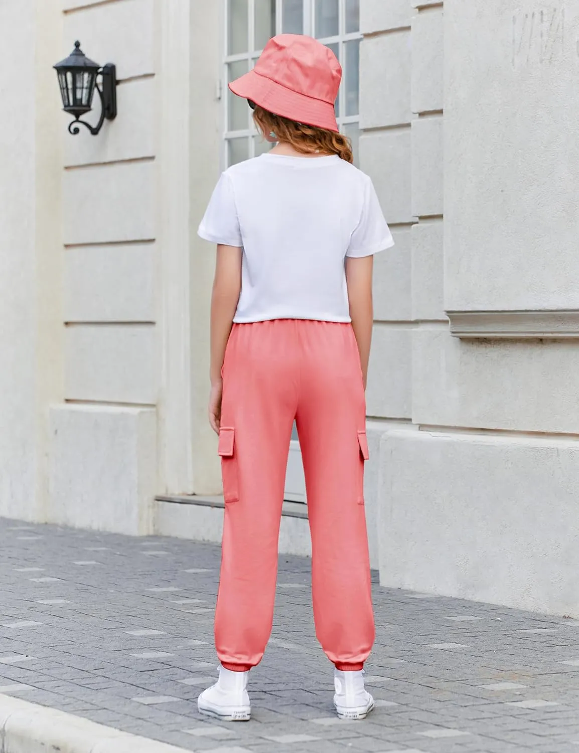 Arshiner Girls 2 Piece Outfits Tie Knot Front Tops and Cargo Jogger Pants Set