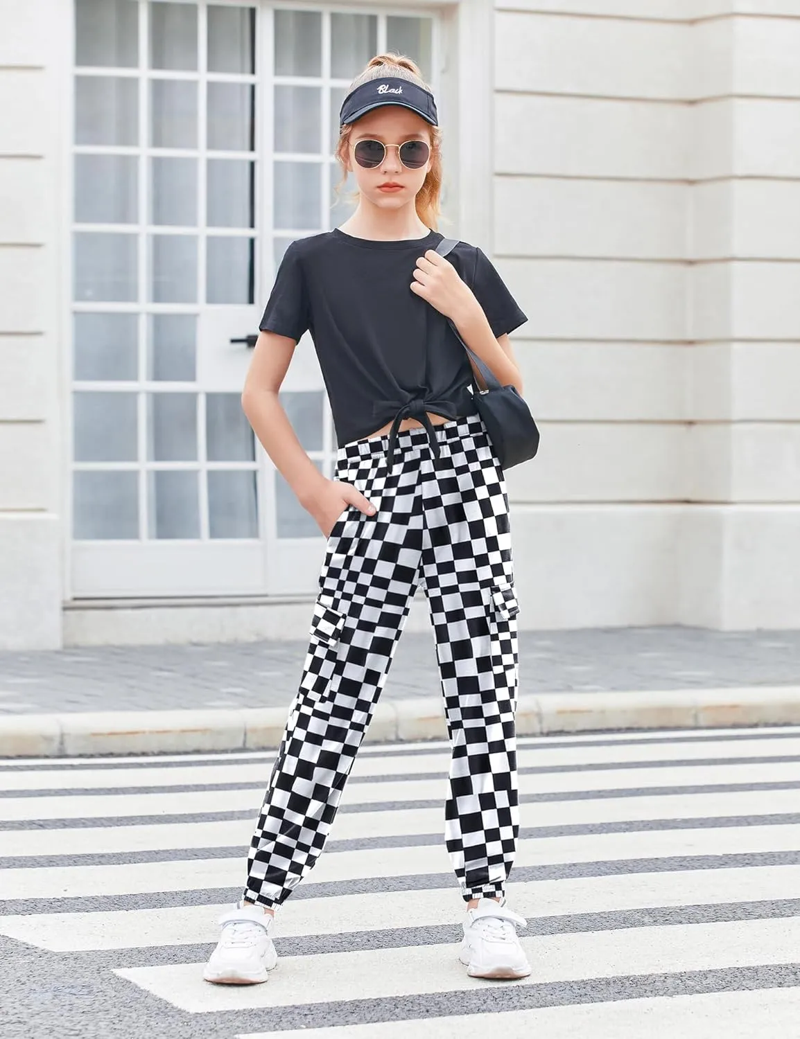 Arshiner Girls 2 Piece Outfits Tie Knot Front Tops and Cargo Jogger Pants Set