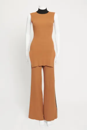 Brown Après Ribbed-Knit Preowned Turtleneck Top and Ski Pants Set