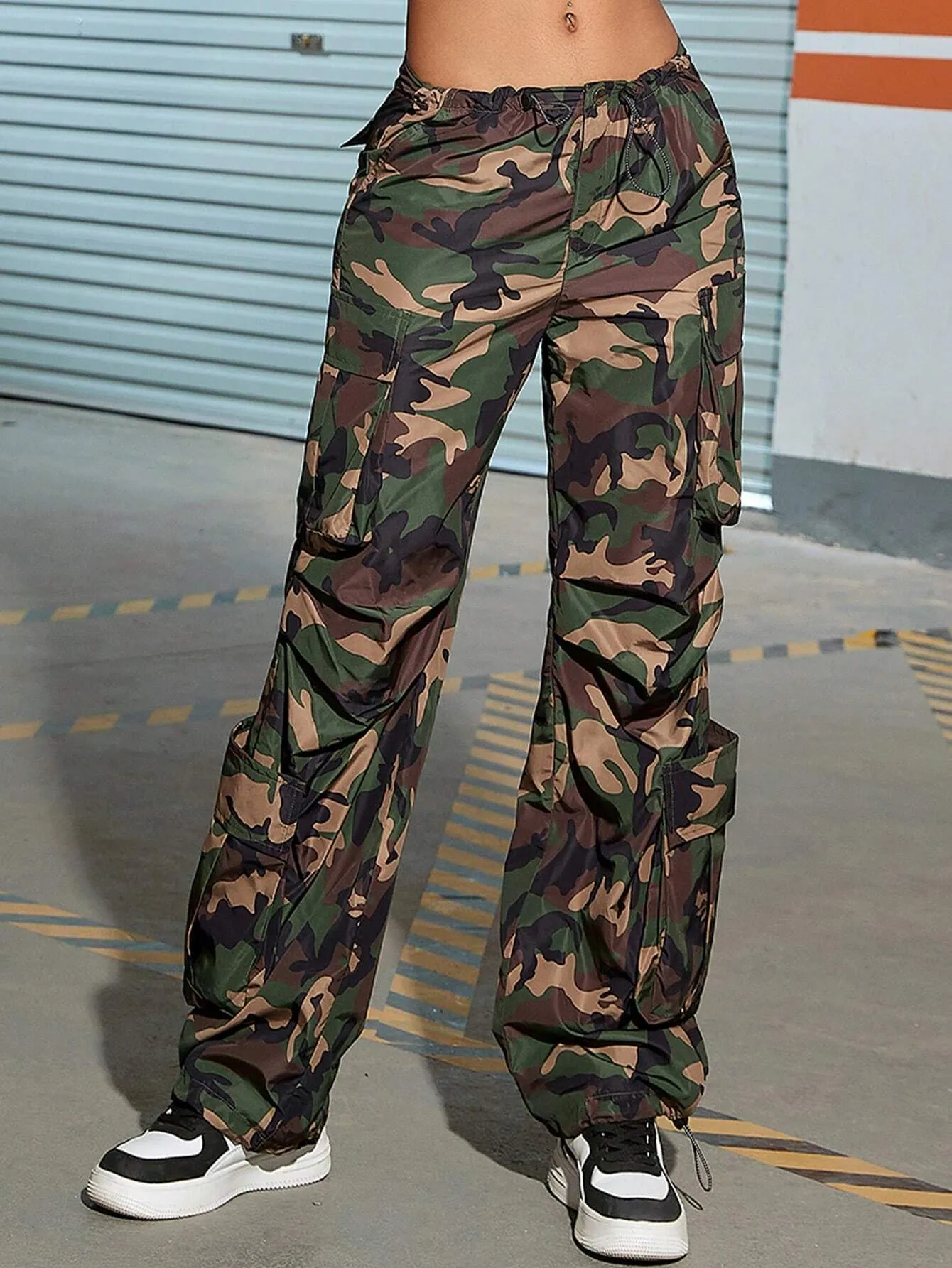 Camo Printed Ruched Cargo Pants