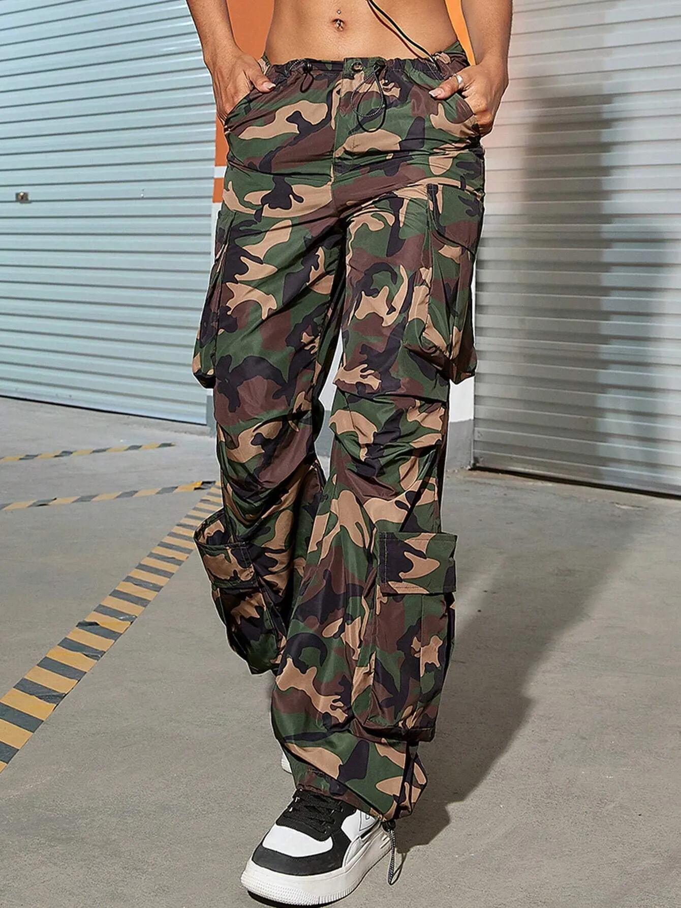 Camo Printed Ruched Cargo Pants