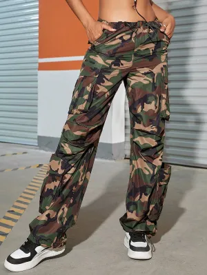 Camo Printed Ruched Cargo Pants