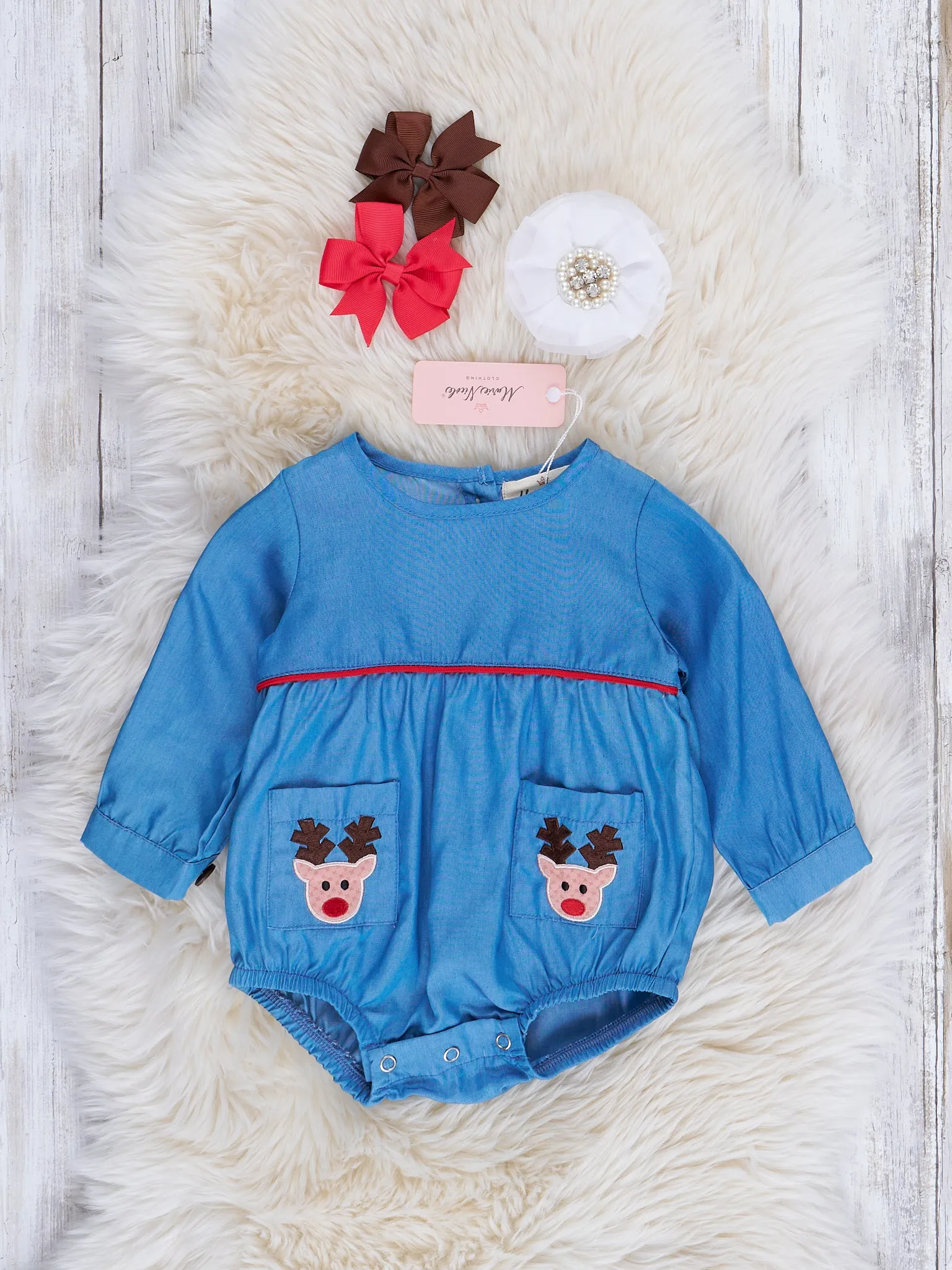 Chambray Embroidered Reindeer Bubble