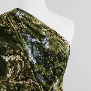 Chelsea - Juniper Green Scrolling Leaves Velour Jersey Fabric Sample