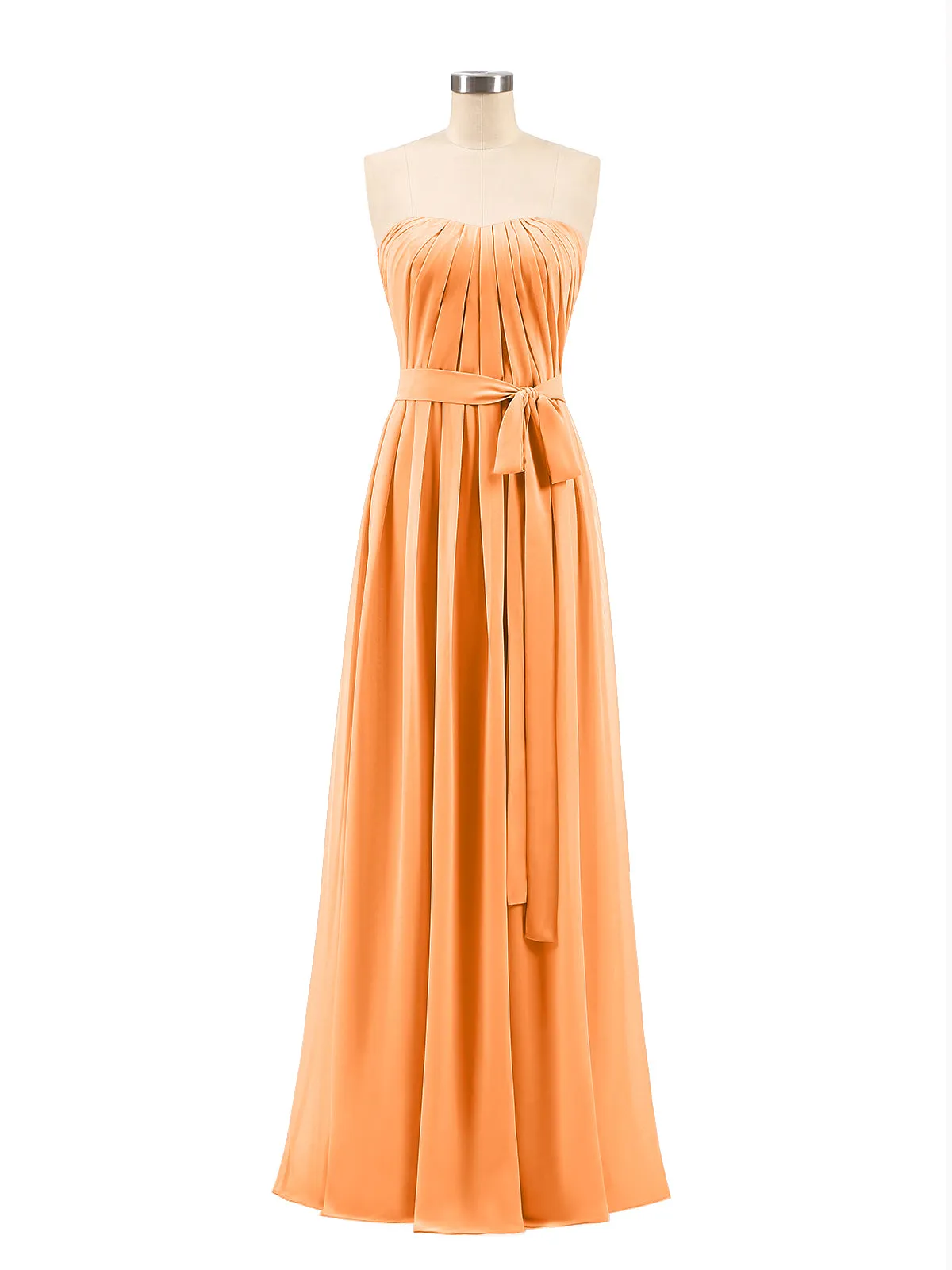 Chiffon Strapless Bridesmaid Gown with Sash-Orange Plus Size