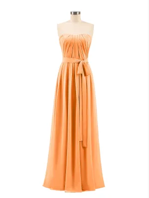 Chiffon Strapless Bridesmaid Gown with Sash-Orange Plus Size