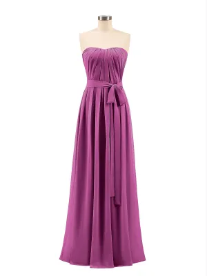 Chiffon Strapless Bridesmaid Gown with Sash-Orchid