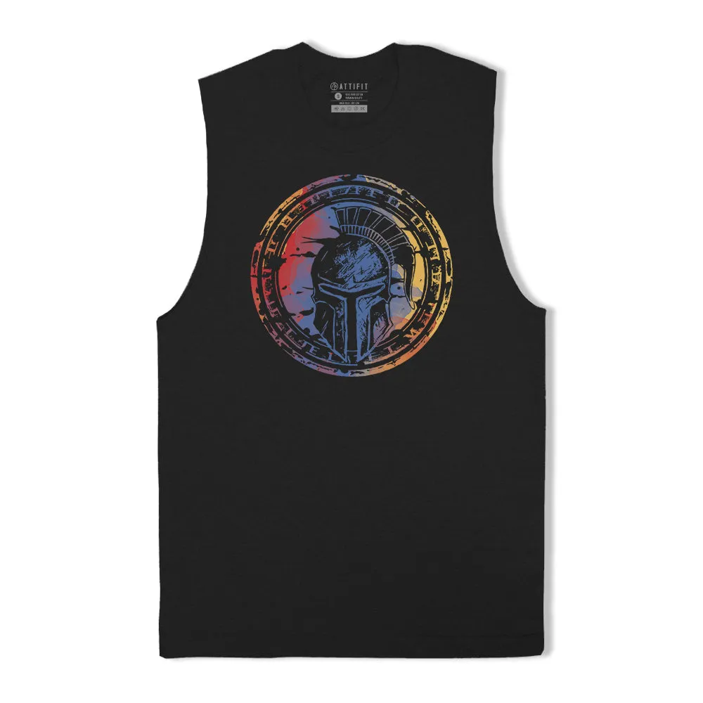 Cotton Colorful Spartan Helmet Graphic Tank Top