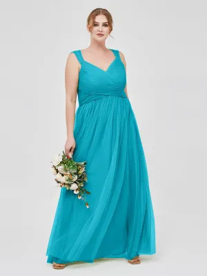 Cross-Pleated Tulle Long Dresses with Beaded Straps Jade Plus Size