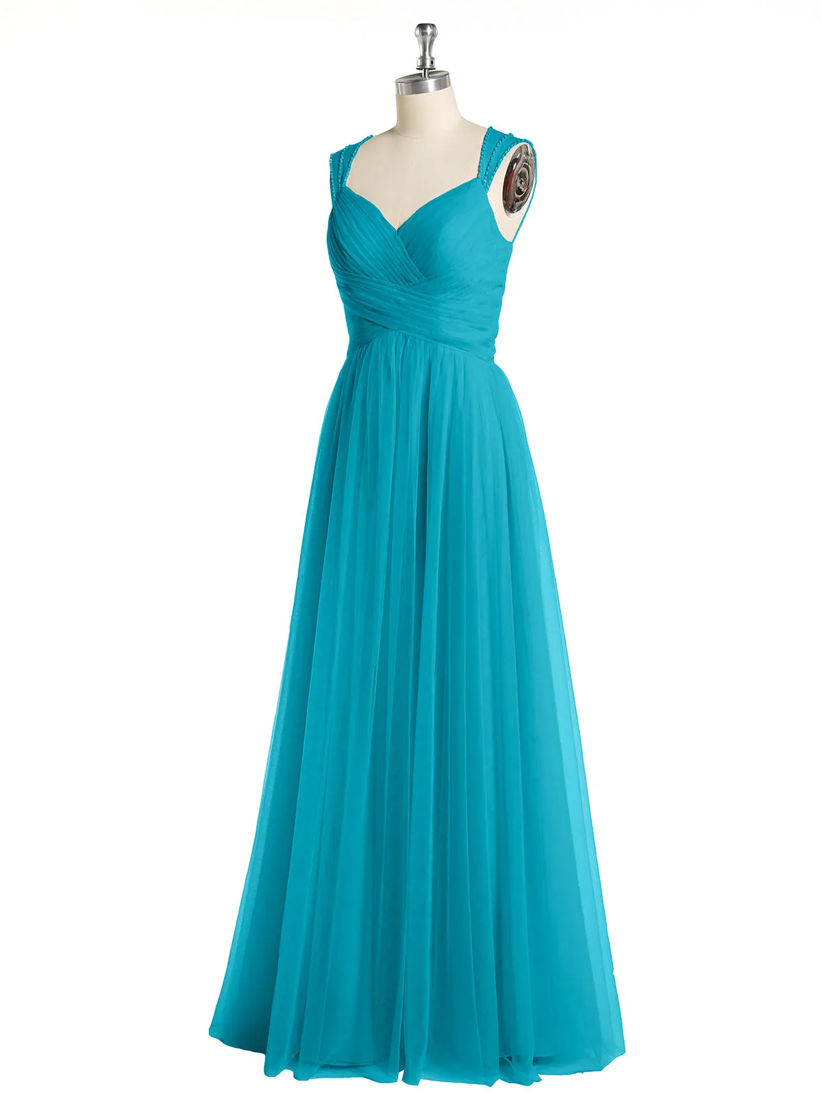 Cross-Pleated Tulle Long Dresses with Beaded Straps Jade Plus Size