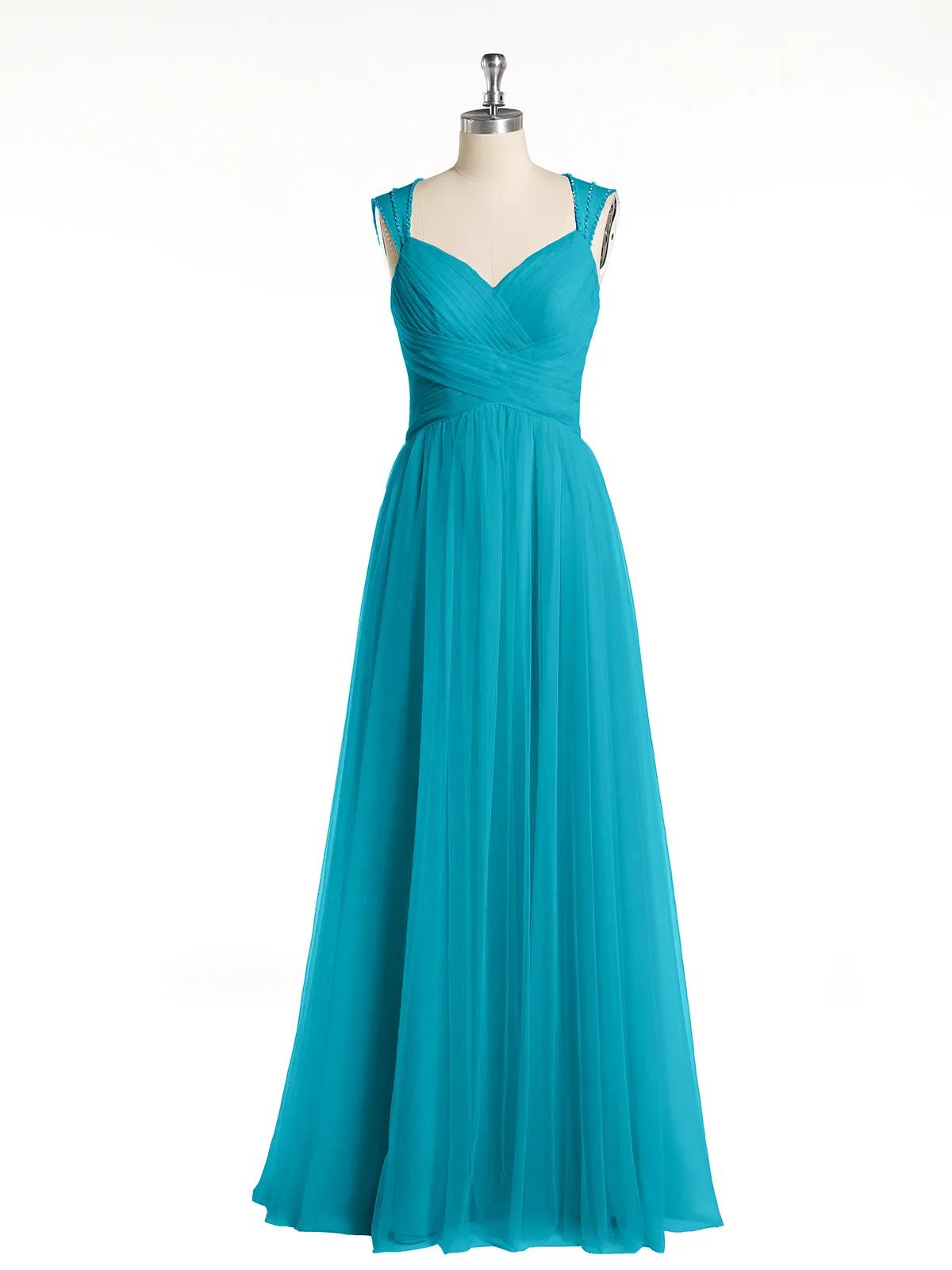 Cross-Pleated Tulle Long Dresses with Beaded Straps Jade Plus Size