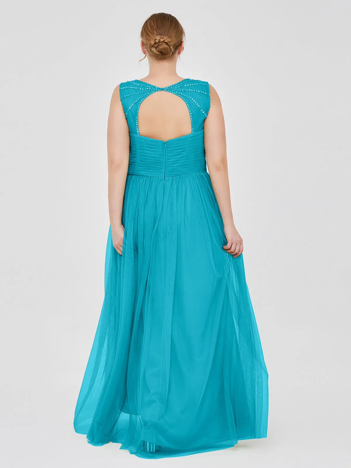 Cross-Pleated Tulle Long Dresses with Beaded Straps Jade Plus Size