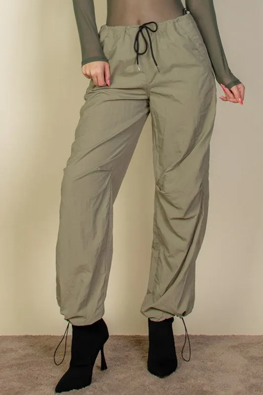Drawstring Waist Parachute Pants