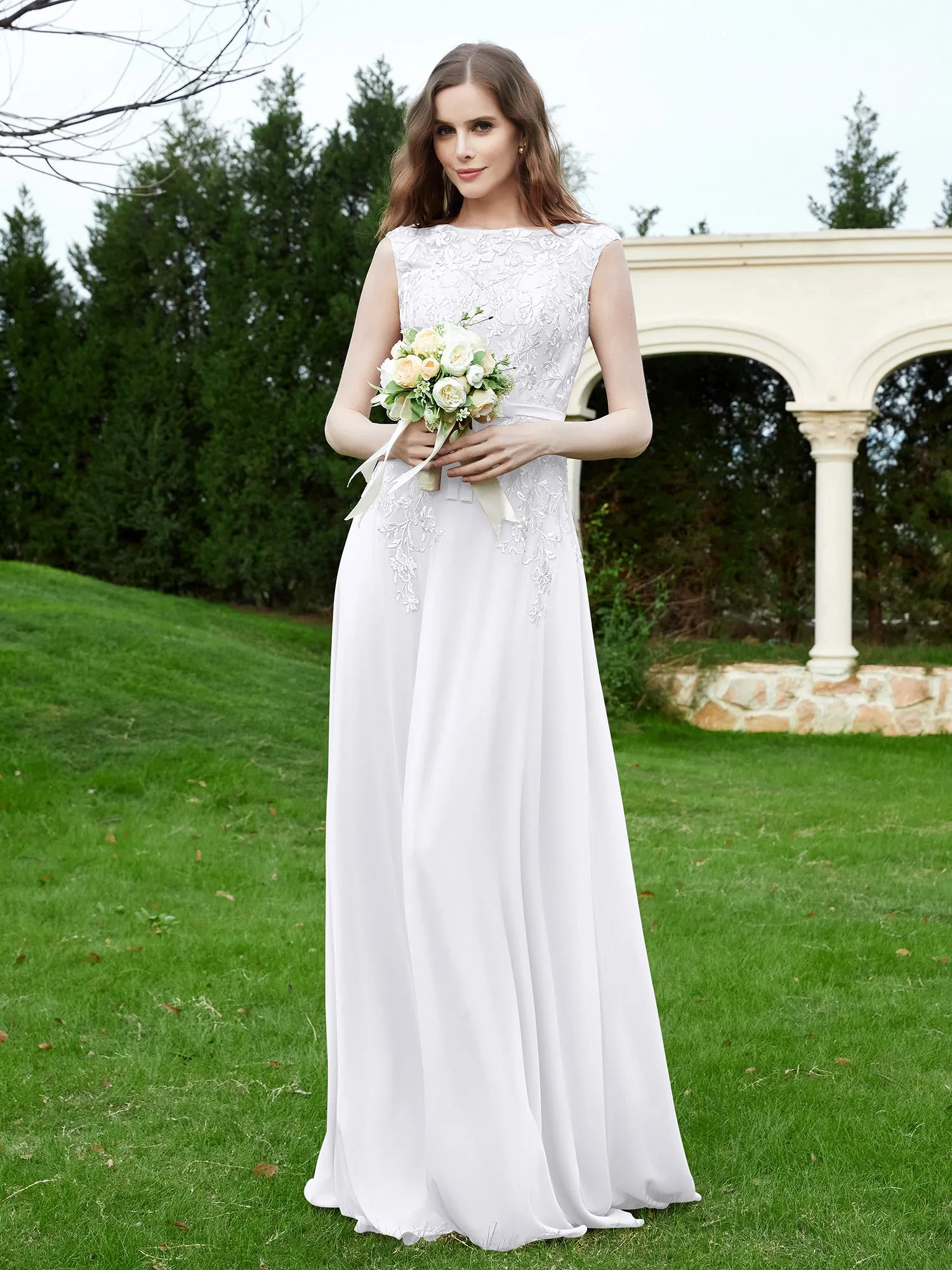 Elegant Illusion Lace Appliqued Dress With Buttons White Plus Size