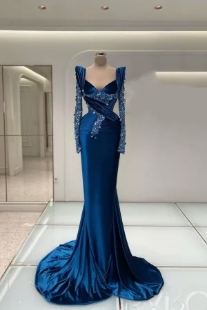 Elegant Long Sleeves Sweetheart Mermaid Formal Prom Dress