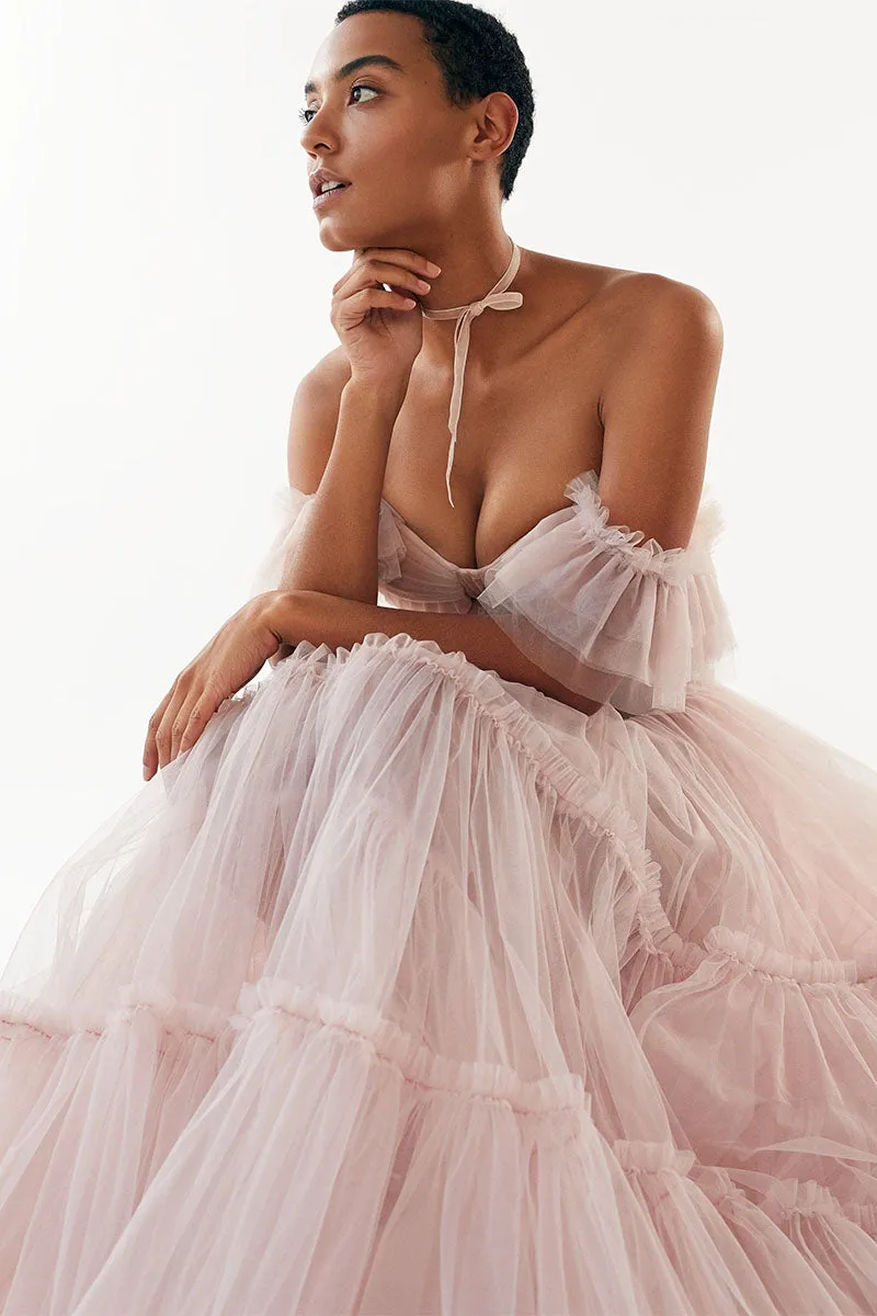 Geisha Bustier Graceful Tulle Midi Dress