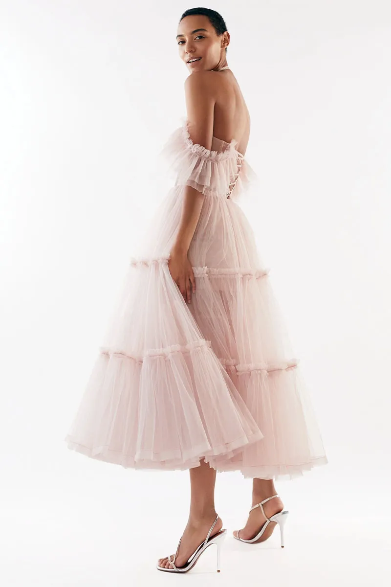 Geisha Bustier Graceful Tulle Midi Dress