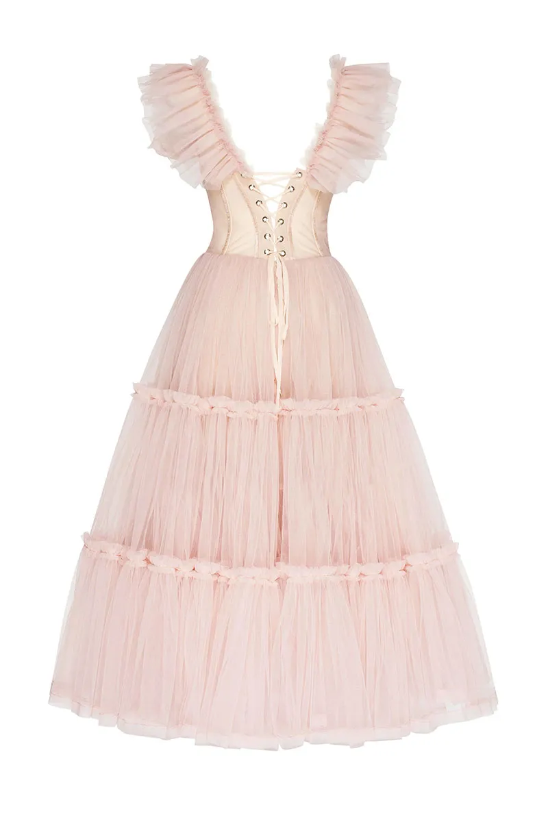 Geisha Bustier Graceful Tulle Midi Dress