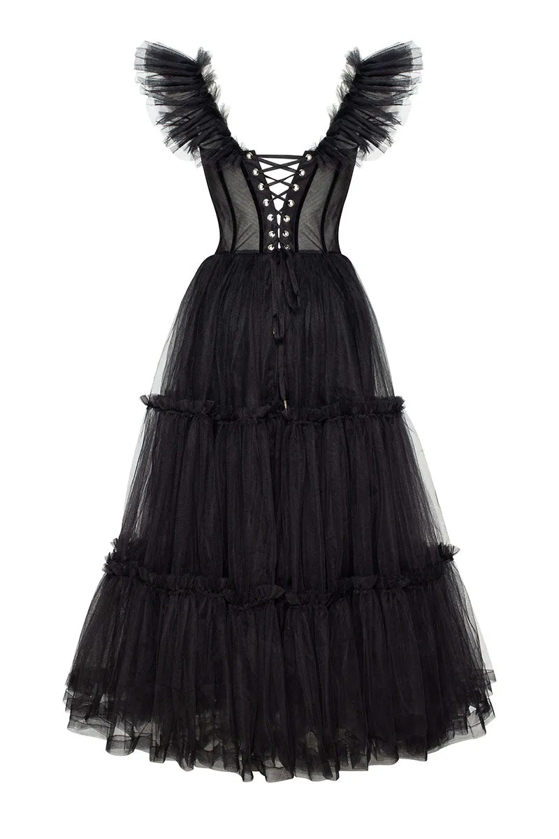 Geisha Bustier Graceful Tulle Midi Dress