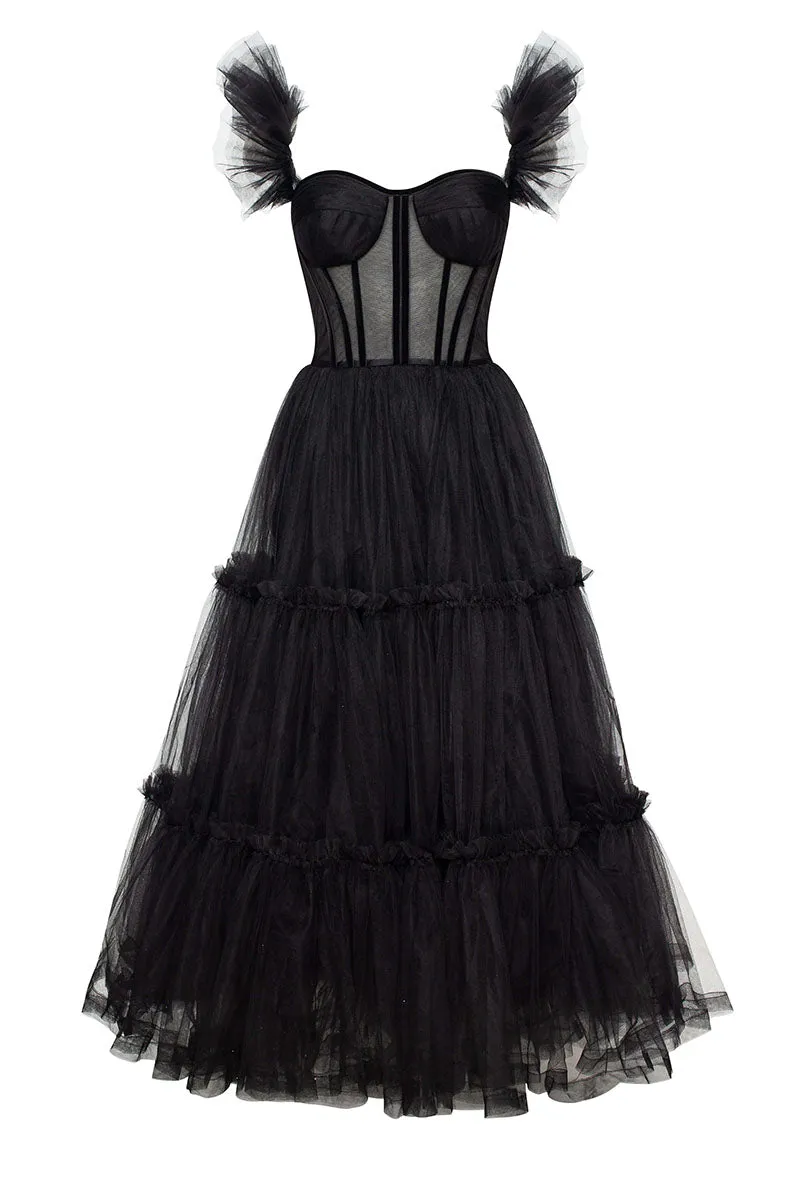 Geisha Bustier Graceful Tulle Midi Dress