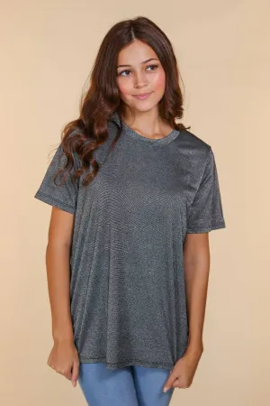 Glitter Short Sleeve  T Shirt in Black