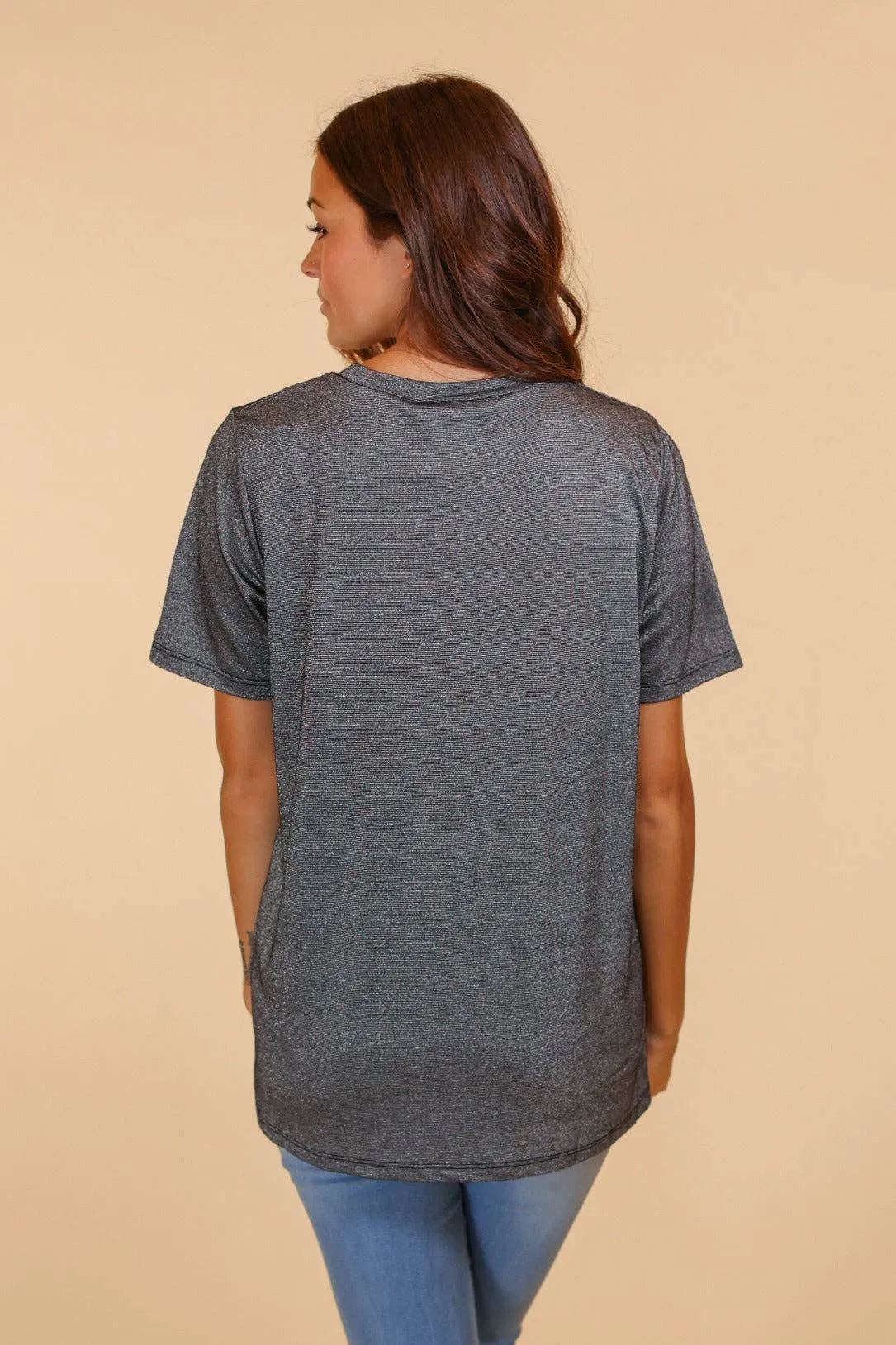 Glitter Short Sleeve  T Shirt in Black