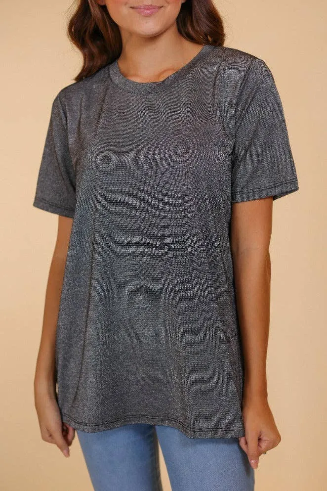 Glitter Short Sleeve  T Shirt in Black