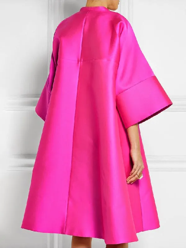 Half Sleeves Solid Color Midi Dresses