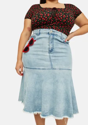 Her Shades Of Cool Flared Denim Midi Skirt