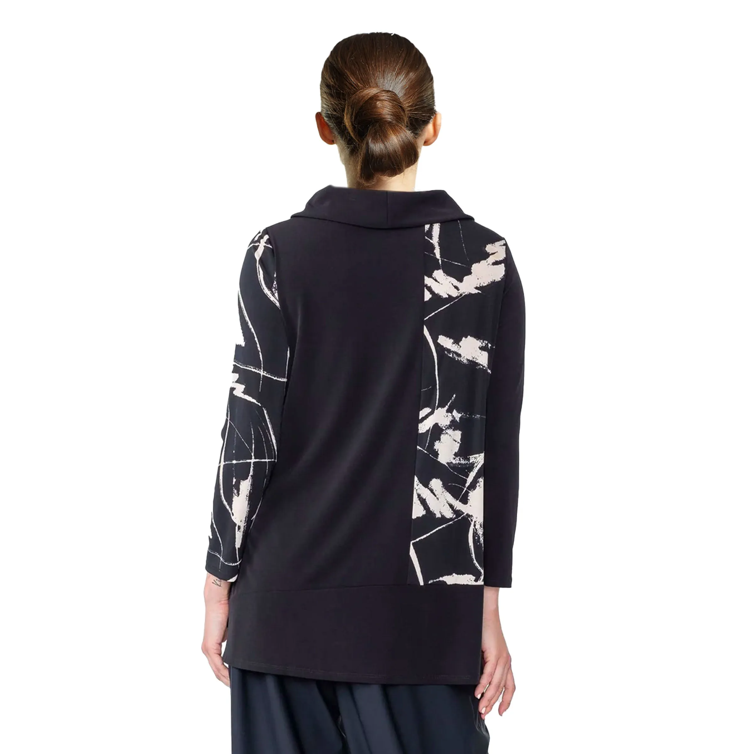 IC Collection Abstract Tunic Top in Cream & Black - 4926T-CM - Size S Only!