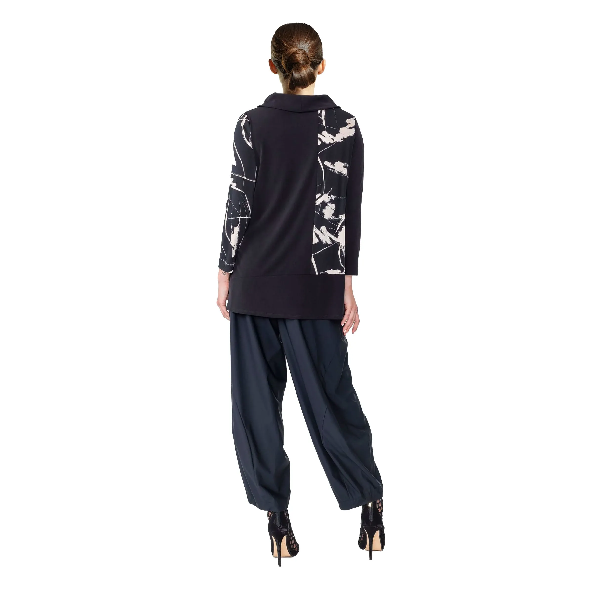 IC Collection Abstract Tunic Top in Cream & Black - 4926T-CM - Size S Only!