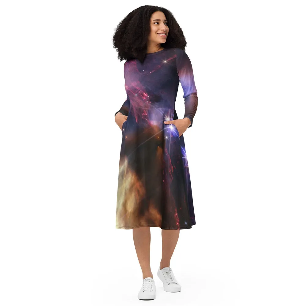 JWST Rho Ophiuchi Long Sleeve Midi Dress with Pockets