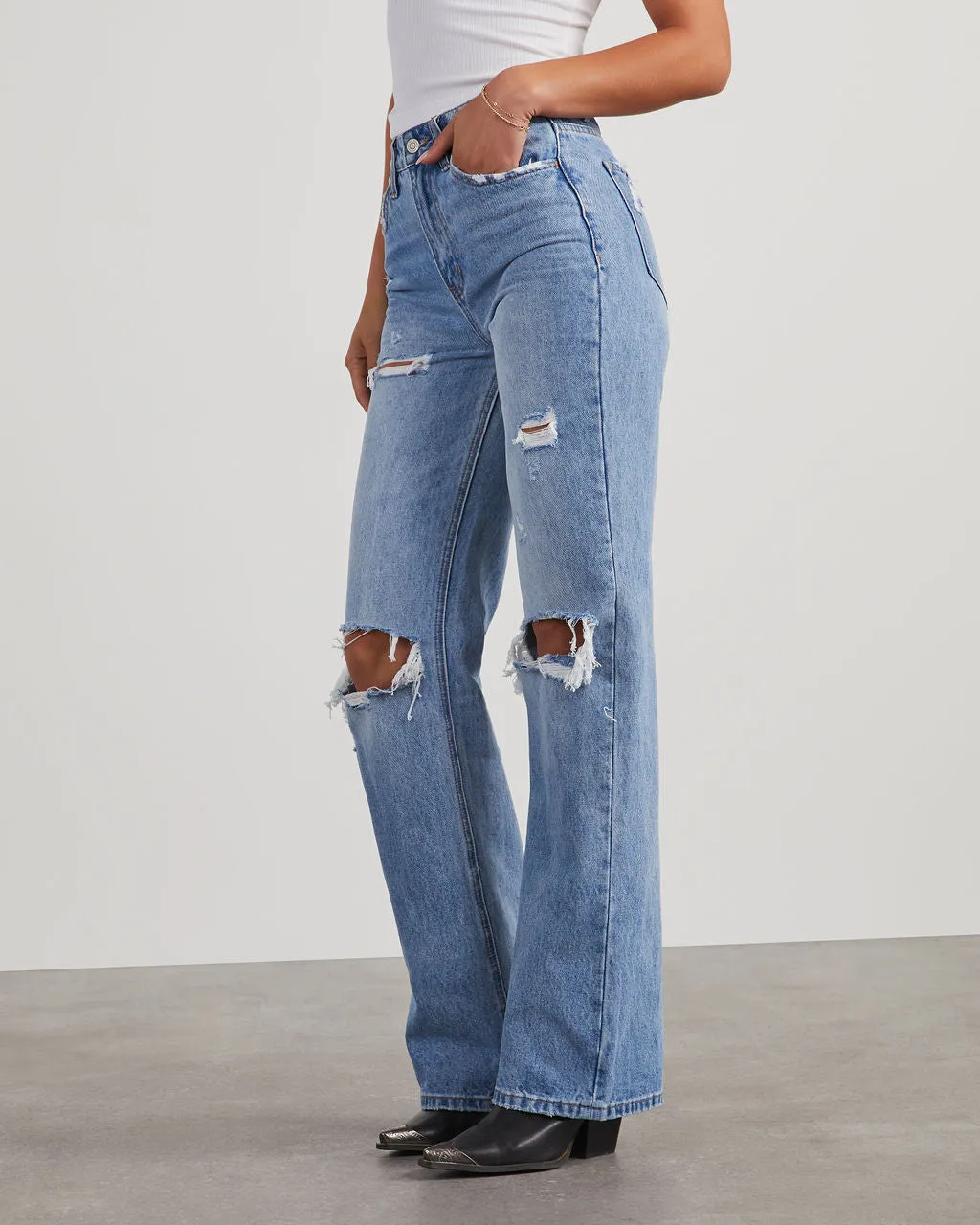 Lenny High Rise 90s Distressed Wide Leg Jeans