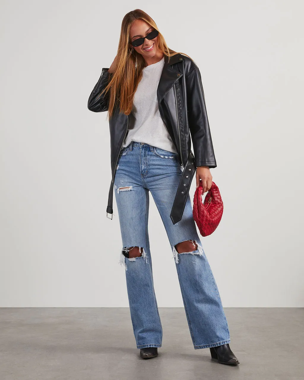Lenny High Rise 90s Distressed Wide Leg Jeans