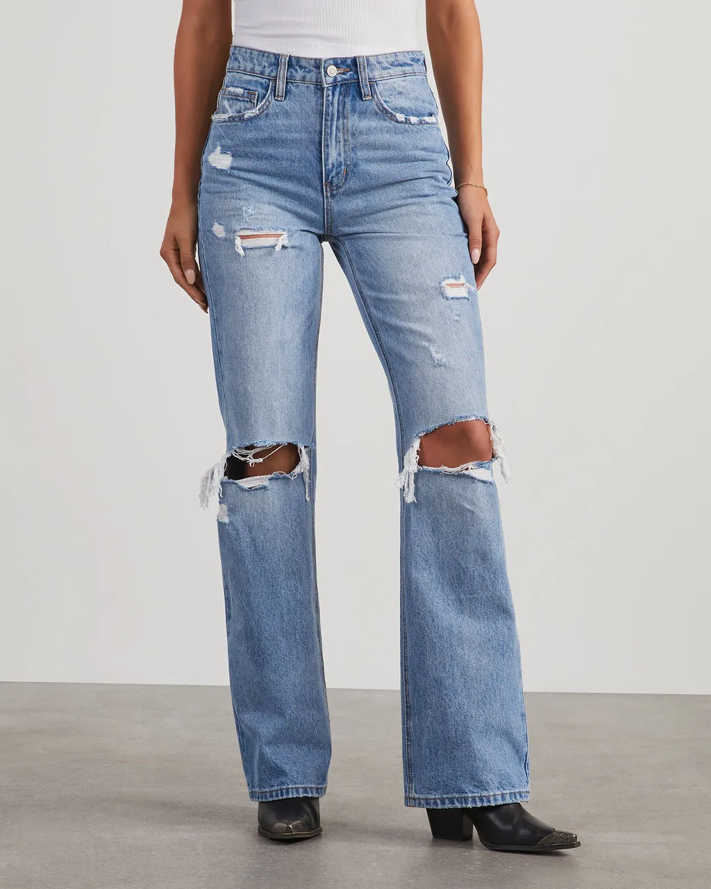 Lenny High Rise 90s Distressed Wide Leg Jeans