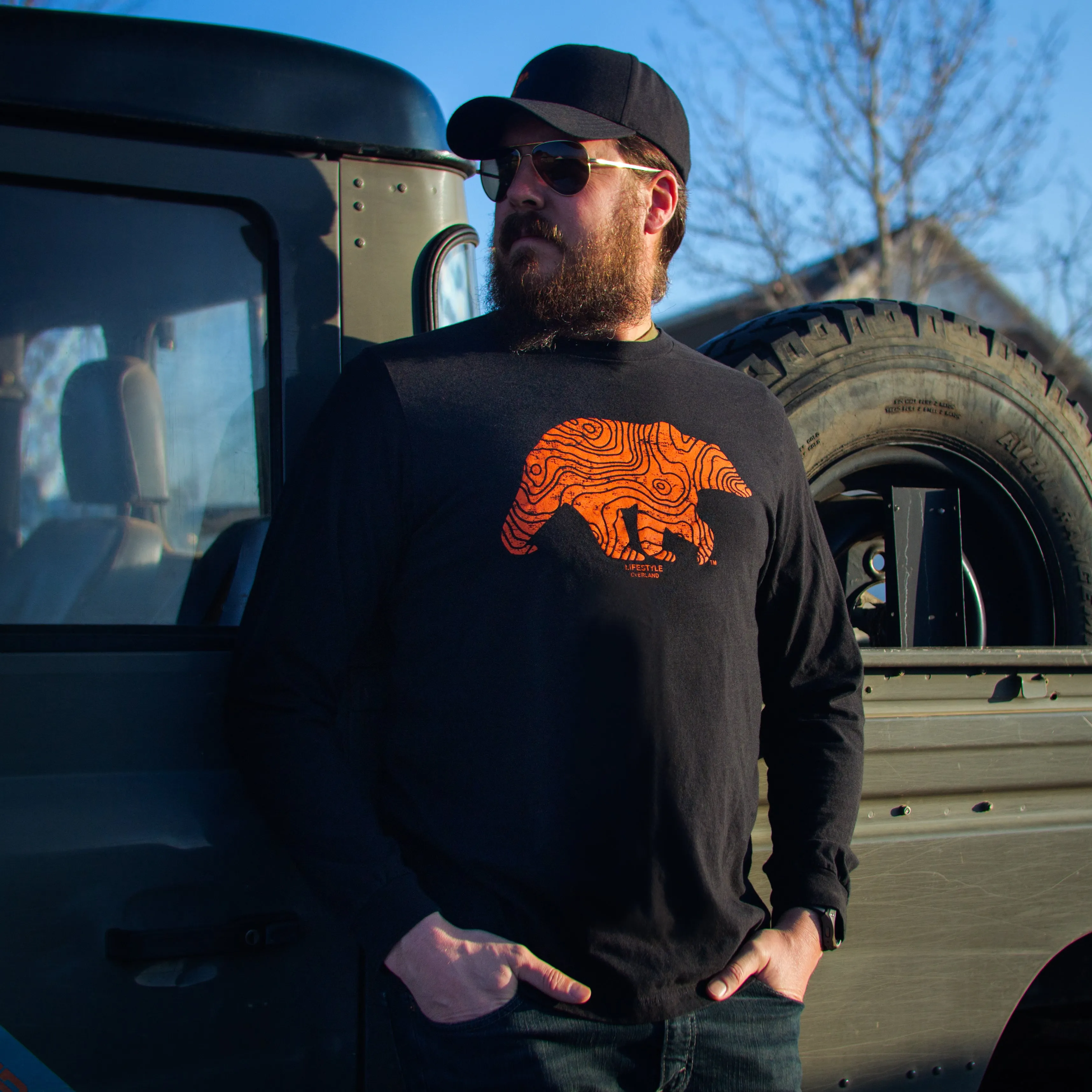 Lifestyle Overland Black Topo Bear Long Sleeve T-Shirt